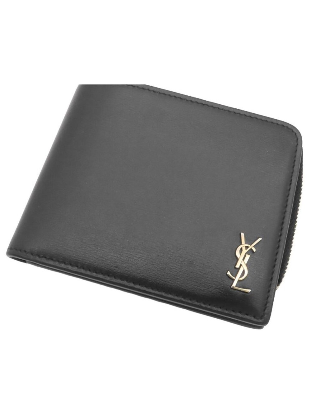 Saint Laurent Tiny Monogram Compact Wallet Black Leather Cassandra Bifold